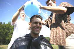 Shaving a balloon as part of a relay race