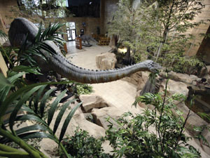 Creation Museum lobby, with dinosaur.