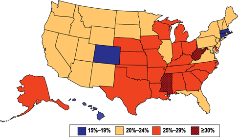 Percentage of Obese Adults in USA in 2006